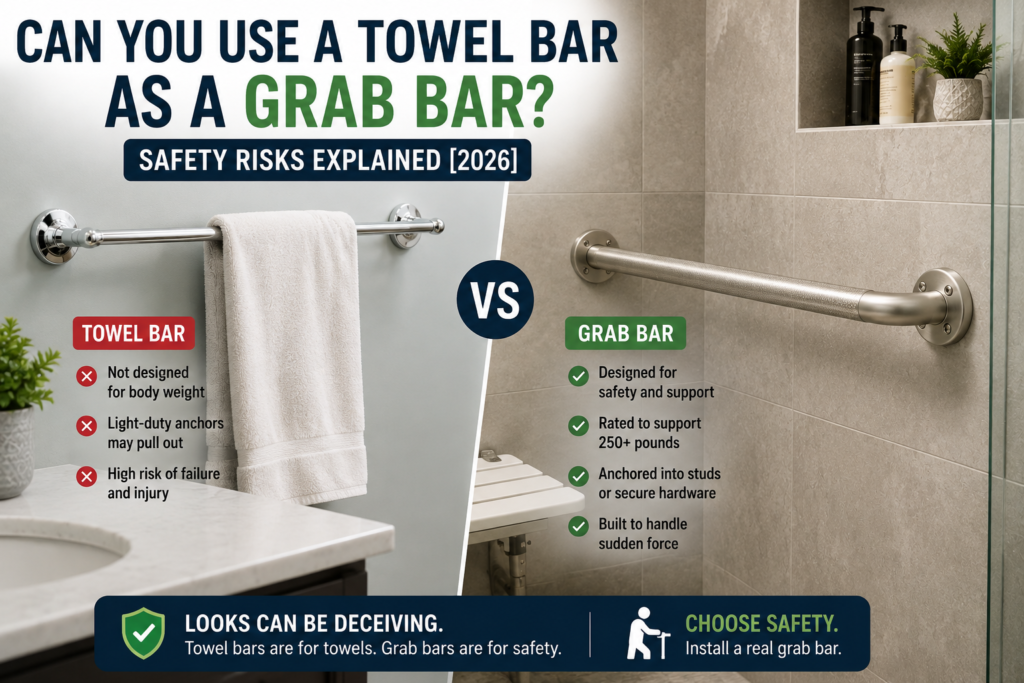 Can you use a towel bar as a grab bar? Safety comparison between a towel bar and bathroom grab bar