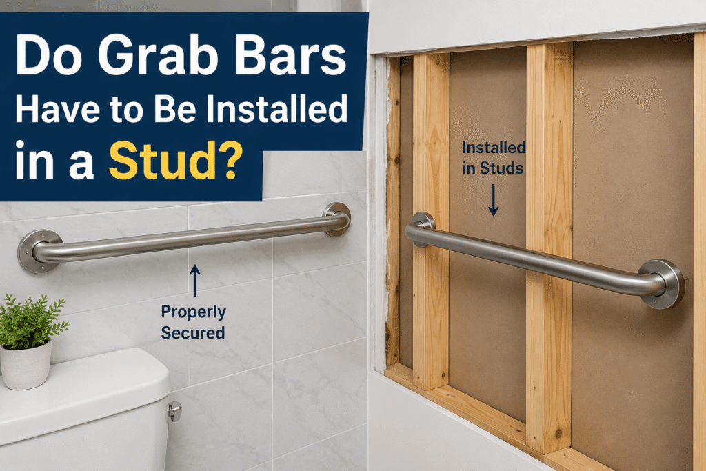 Bathroom grab bar installed securely with proper support and wall studs