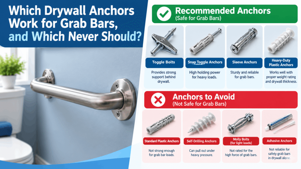 Which drywall anchors work for grab bars and which should be avoided