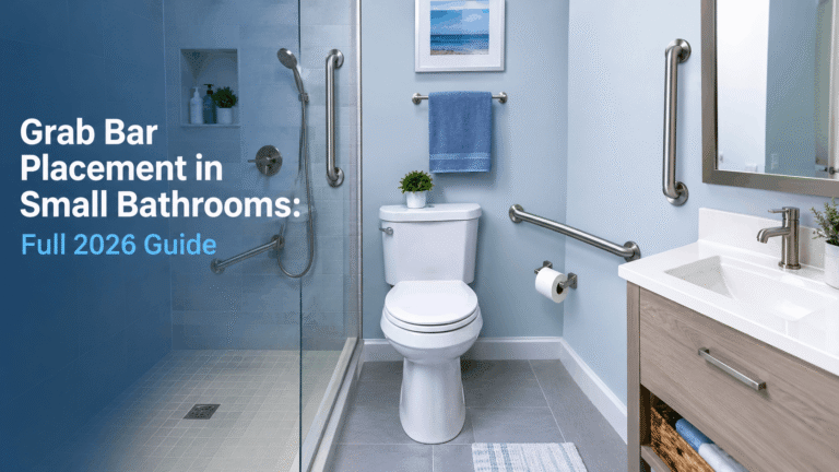 Grab bar placement in a small bathroom