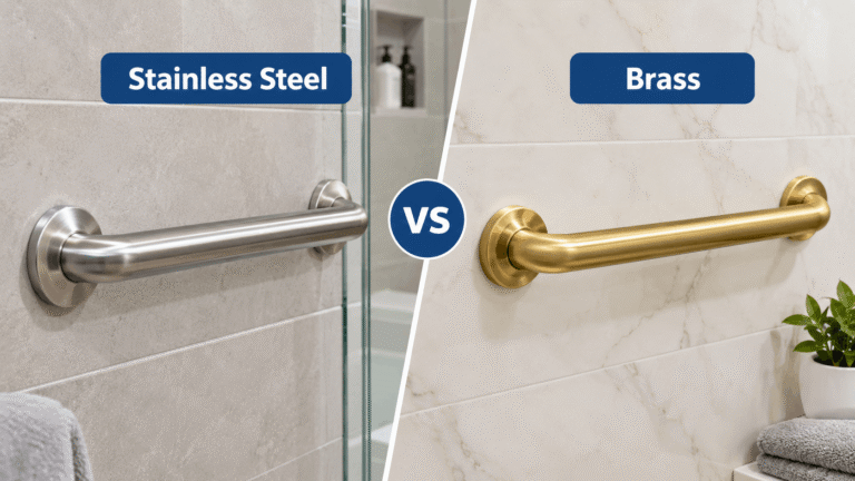 Stainless steel vs brass grab bars in a modern bathroom