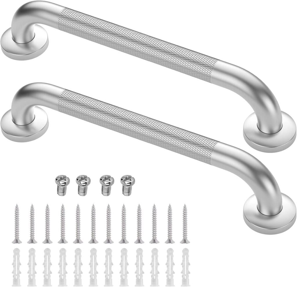 Gotega 16-inch knurled stainless steel grab bars 2-pack with textured anti-slip grip for bathroom safety