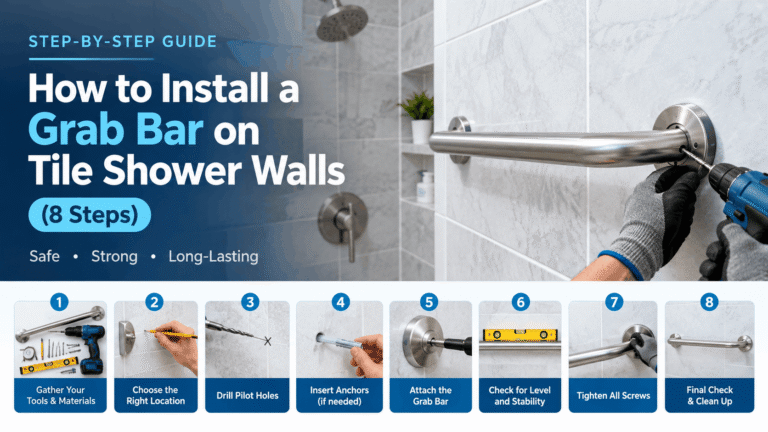 How to install a grab bar on tile shower walls using proper mounting hardware